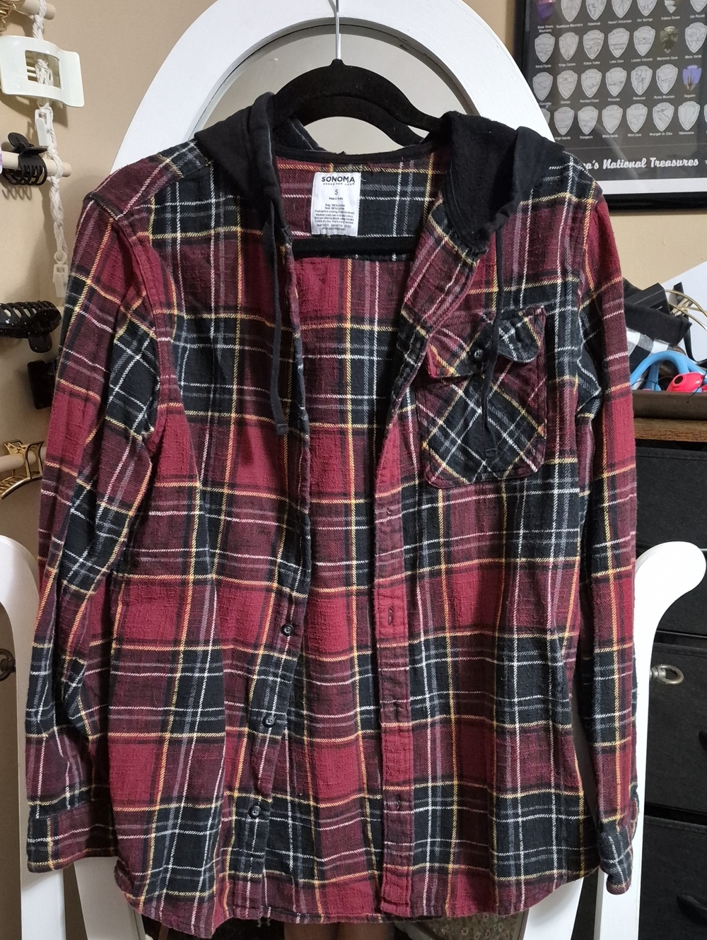 Sonoma Red & Black Plaid Hooded Flannel Shirt